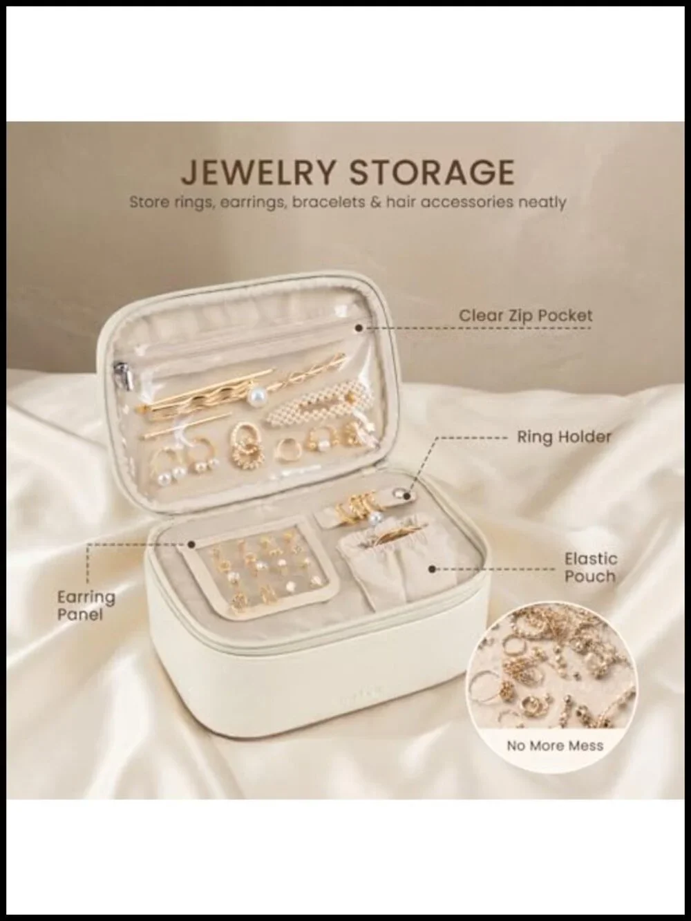 2 Pc Makeup Bag Set Travel Cosmetic Case Vegan Leather Jewelry Organizer Clear